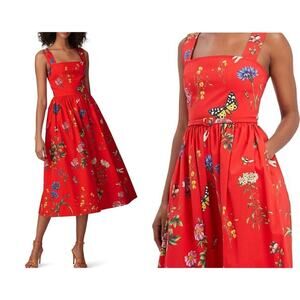 OSCAR DE LA RENTA Scarlett Garden Print Day Dress Midi Butterfly Poplin Floral 2